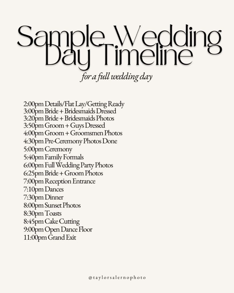 sample wedding day timeline from a Dallas wedding photographer